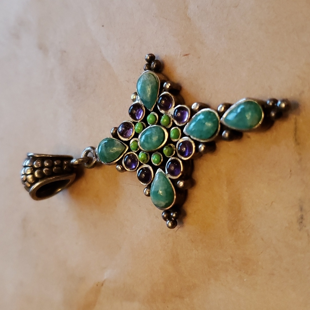 Barse 925 genuine turquoise stone cross.